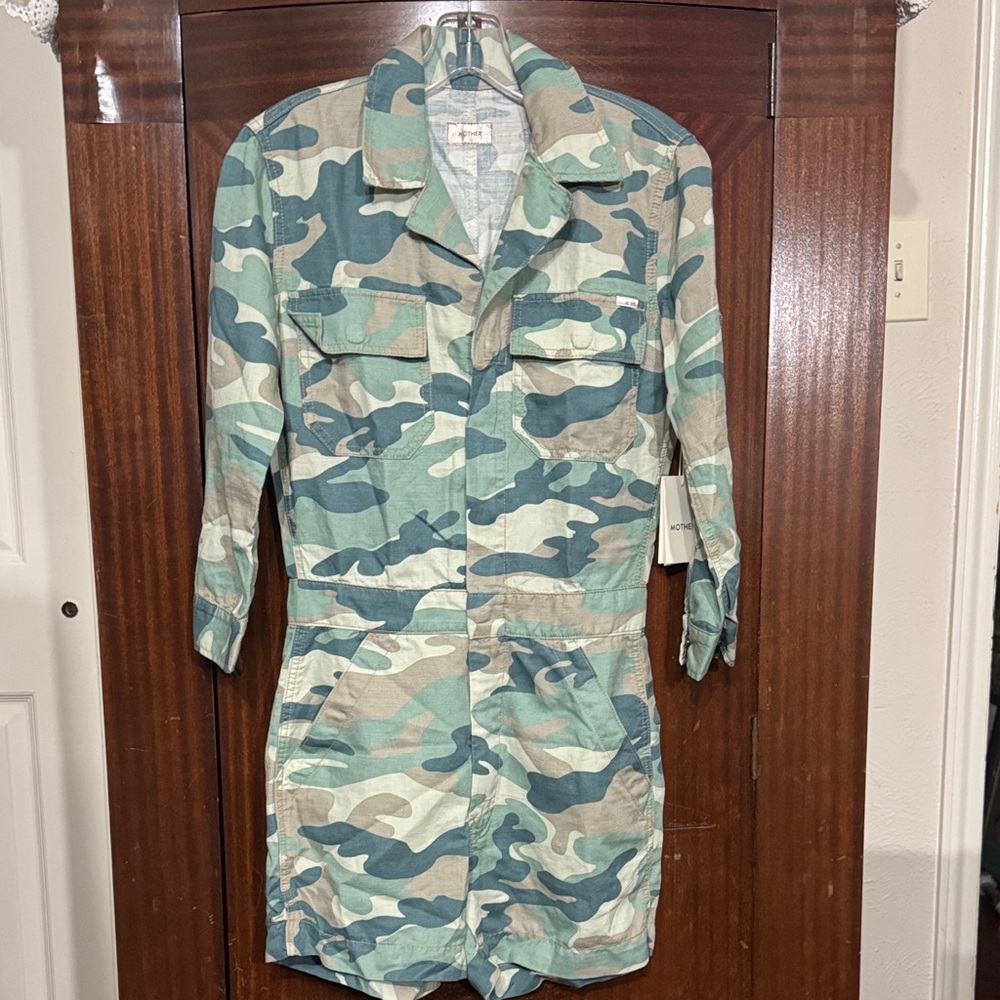 NWT MOTHER Green and Tan Camouflage Jumper